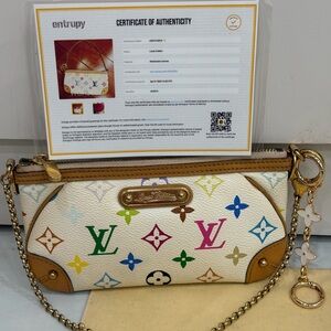 Louis Vuitton White Multicolor Monogram Clutch on chain